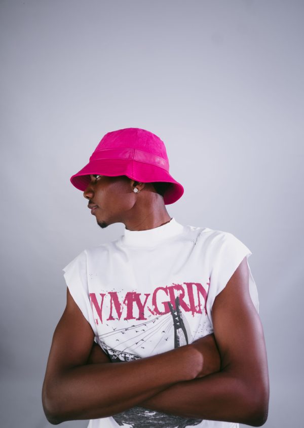 _DSC5995 Corduroy and Leather Bucket Hat (Pink)